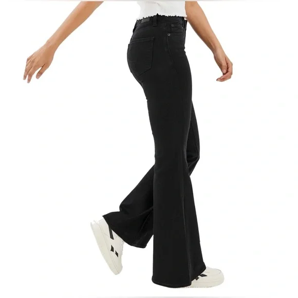 🌟AMERICAN EAGLE Ne(x)t Level Festival Flare Jean-Black-Size 4 & 6 - Picture 2 of 6